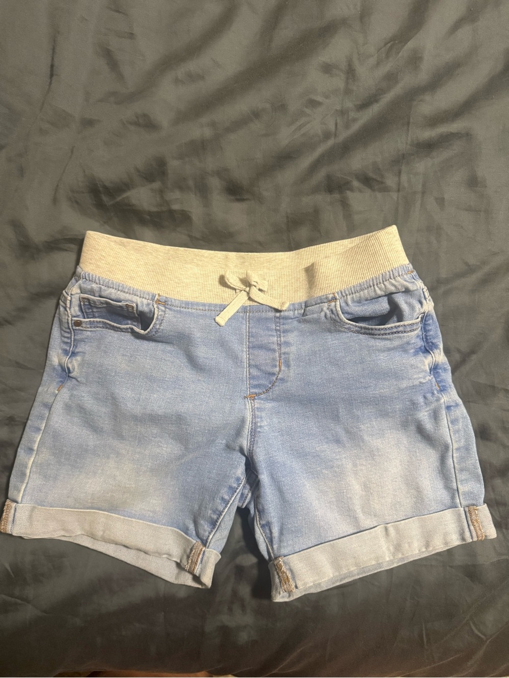 wonder nation Light Blue Denim Girls Shorts with Gray Waistband